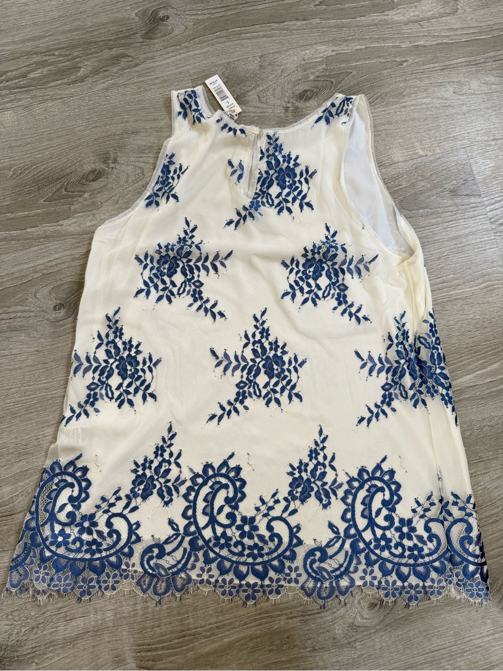 Max Studio Lace Cream Tank with Blue Floral Embroidery - Dressy - Picture 2 of 6